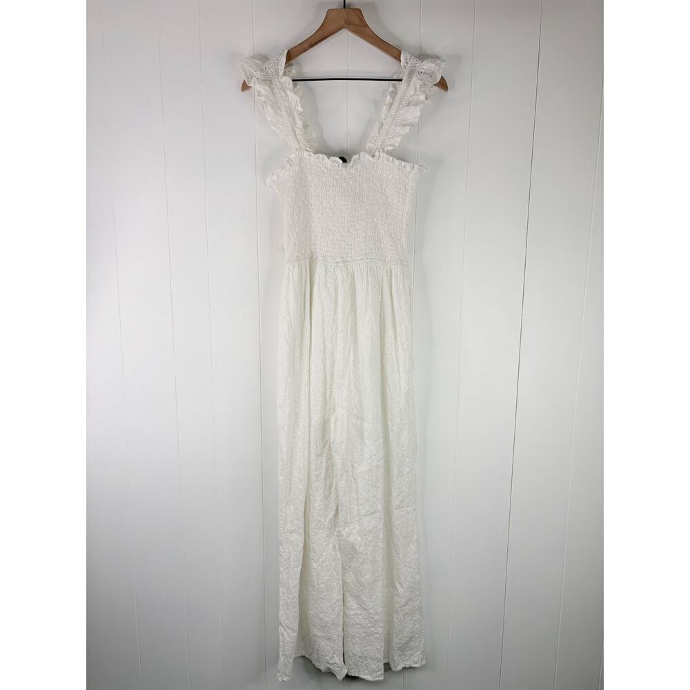 Lulus Easy Loving White Smocked Eyelet Lace Wide-Leg Jumpsuit Large - Picture 8 of 10